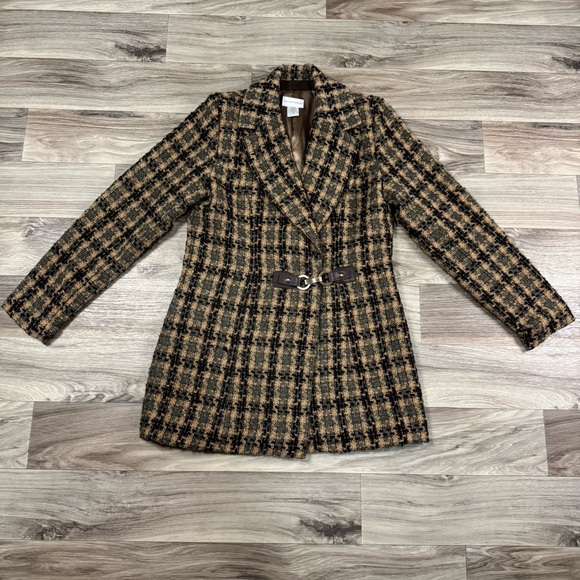 Soft Surroundings Jackets & Blazers - Soft Surroundings Yorkshire Houndstooth Green Tweed Coat Size Petite Small